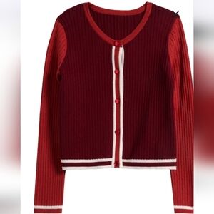 FRESHMAN 1996 Red and White Ribbed Cardigan